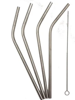 4 pailles en inox courbées