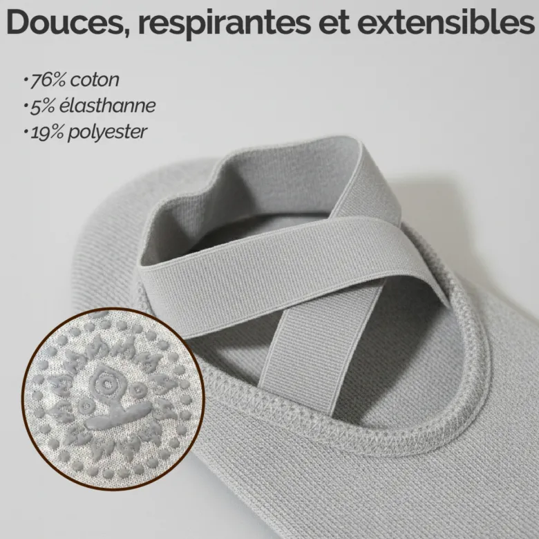 8 paires chaussettes antidérapantes yoga gris