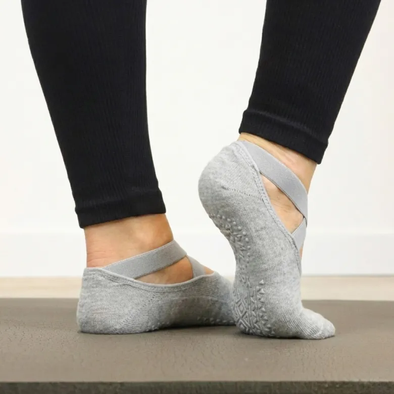 8 paires chaussettes antidérapantes yoga gris