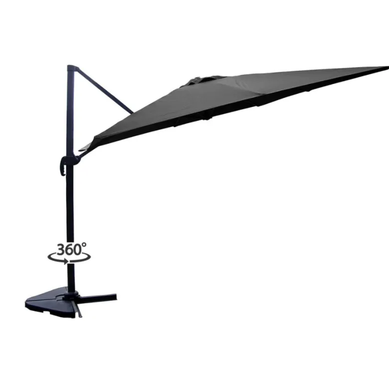Palatino parasol gris déporté carré 3 x 3 m rotatif à 360