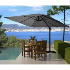 Palatino parasol gris déporté carré 3 x 3 m rotatif à 360