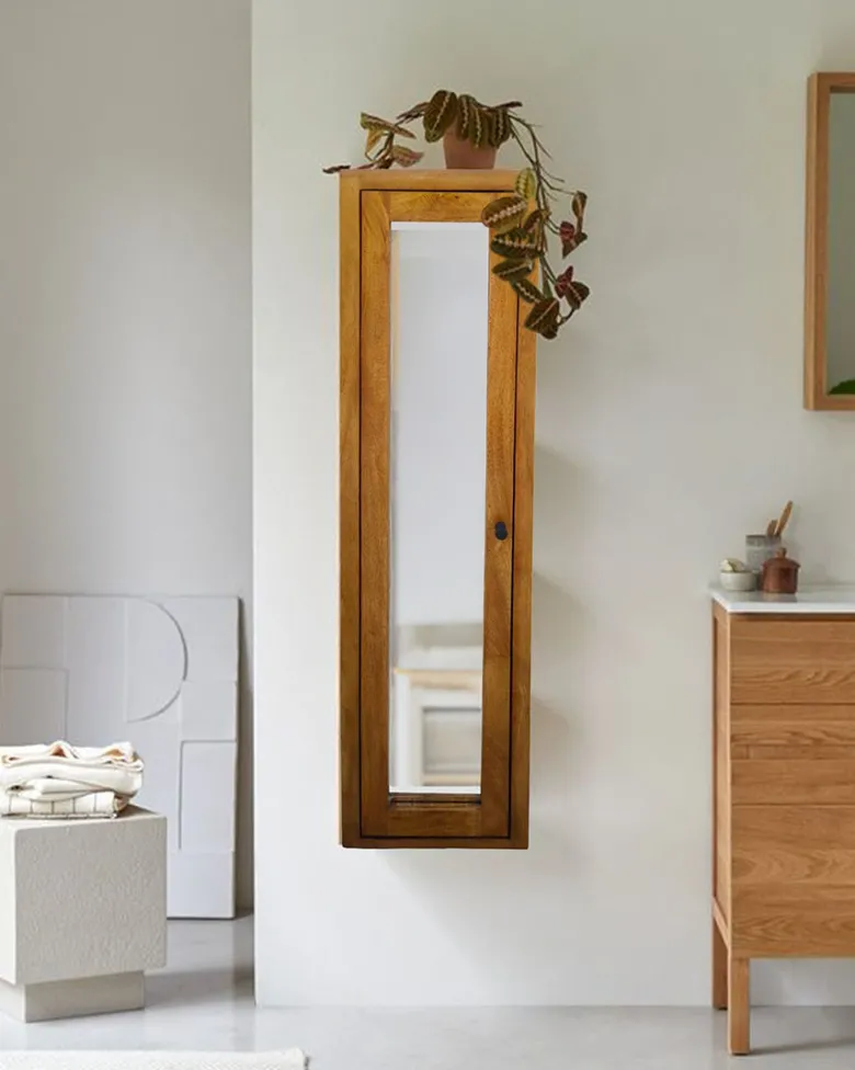 Palo - colonne à suspendre avec miroir en bois massif de manguier