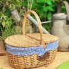 Panier en osier campagne vichy bleu