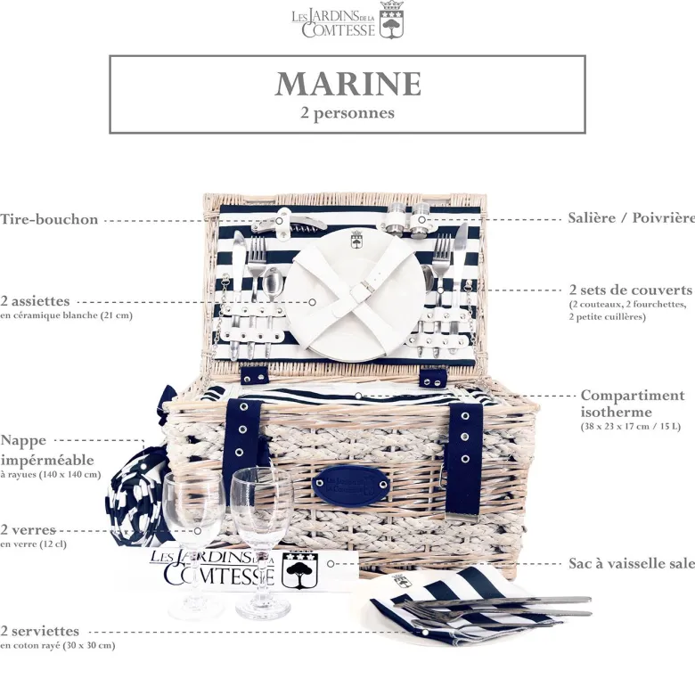 Panier pique-nique marine - 2 personnes