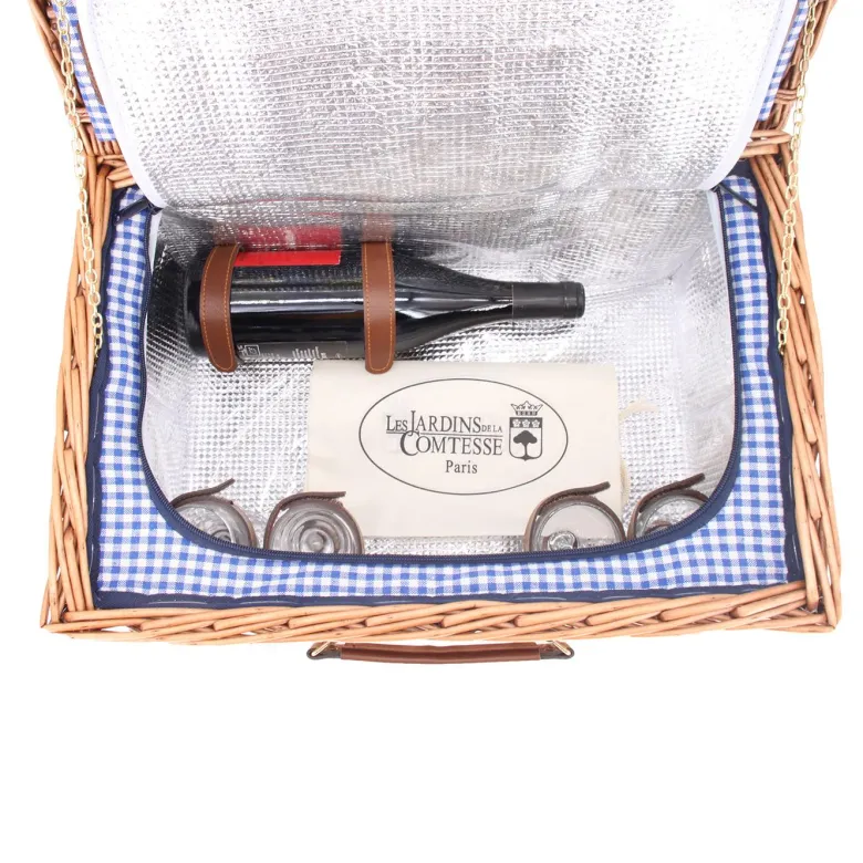 Panier pique-nique marly vichy bleu 4p