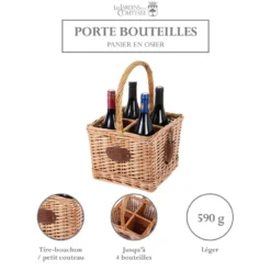 Panier porte-bouteille en osier 4 cases