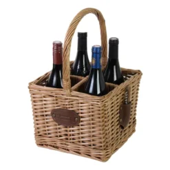 Panier porte-bouteille en osier 4 cases