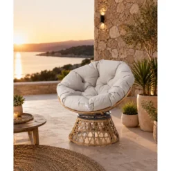 Papasan fauteuil effet rotin avec coussin