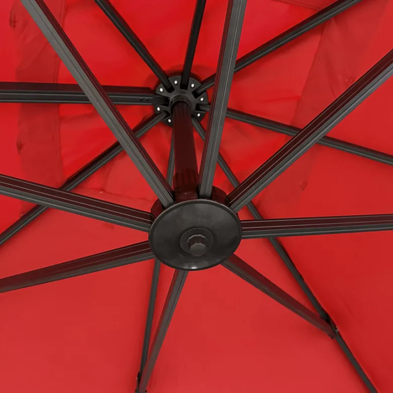 Parasol déporté molokai carré 3x3m rouge + housse