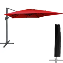 Parasol déporté molokai carré 3x3m rouge + housse