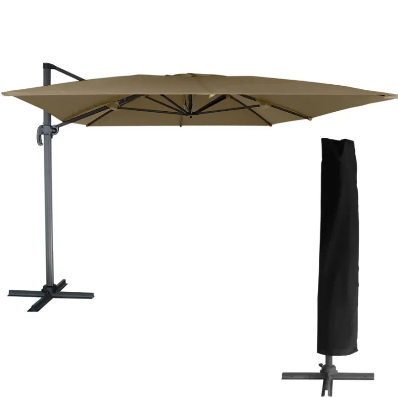 Parasol déporté molokai rectangulaire 3x4m taupe + housse