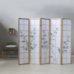 Paravent bois 5 pans bambou clair