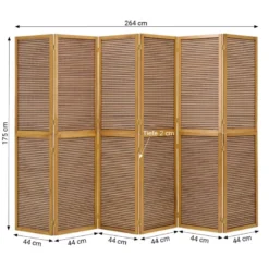 Paravent bois 6 pans bambou marron