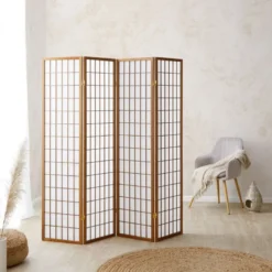 Paravent bois pans shoji marron pliable