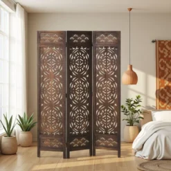 Paravent marron design 3 panneaux
