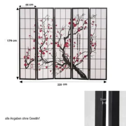 Paravent 5 pans shoji cerisier