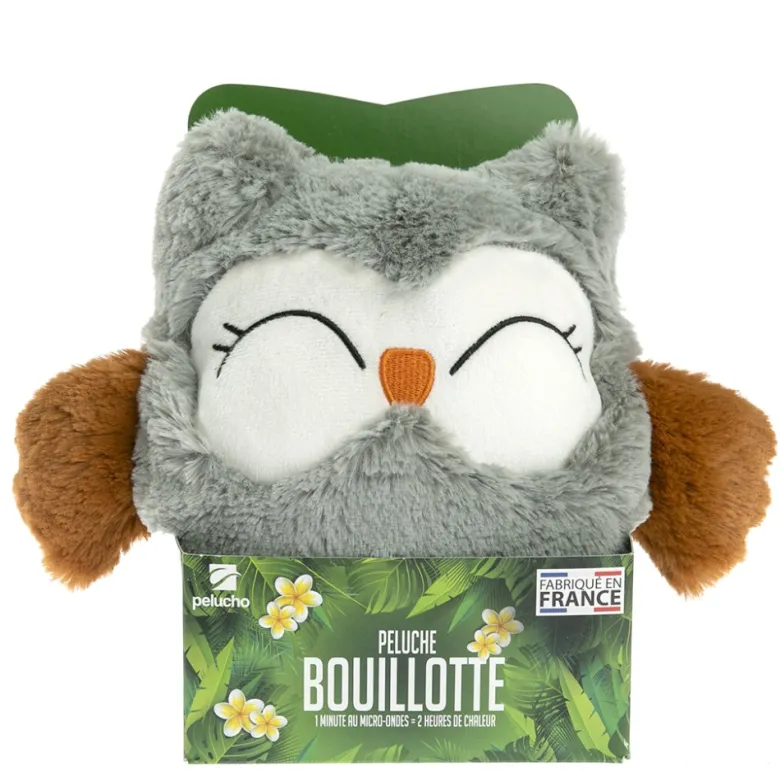 Peluche bouillotte chouette grise