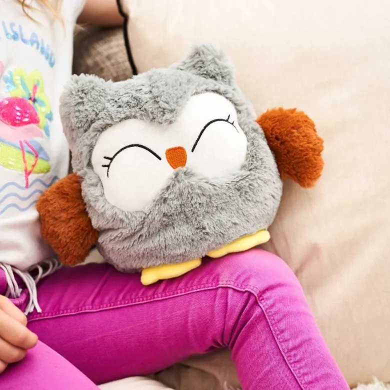 Peluche bouillotte chouette grise