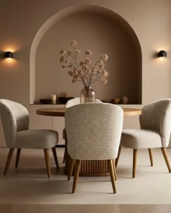 Perla - lot de 2 chaises de repas en tissu beige au design incurvé