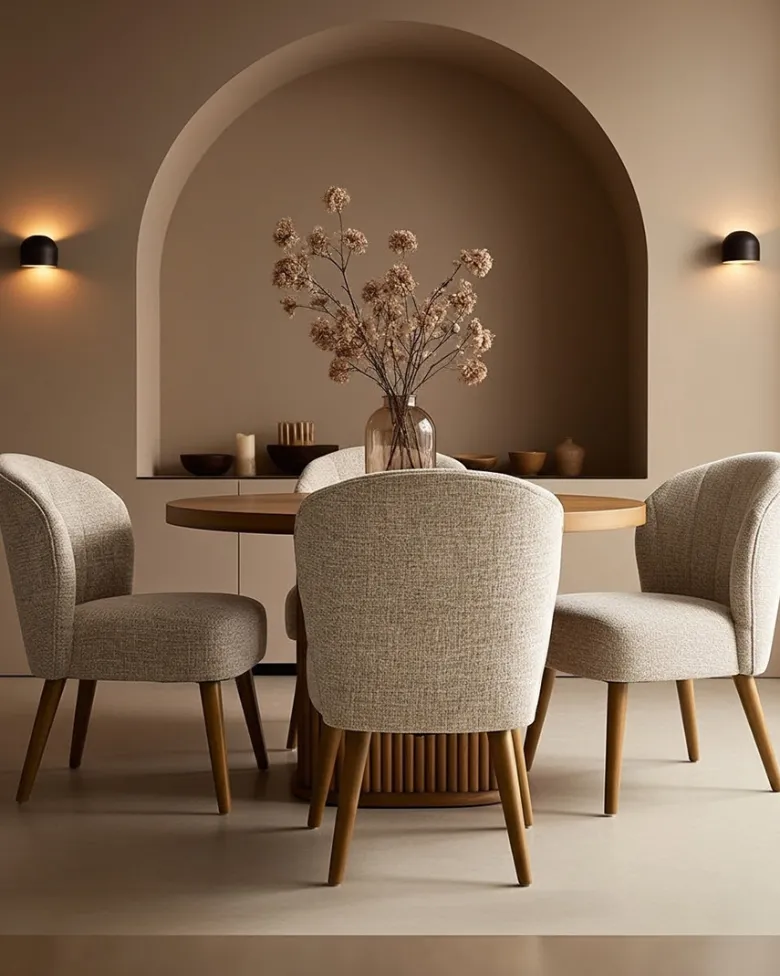 Perla - lot de 2 chaises de repas en tissu beige au design incurvé