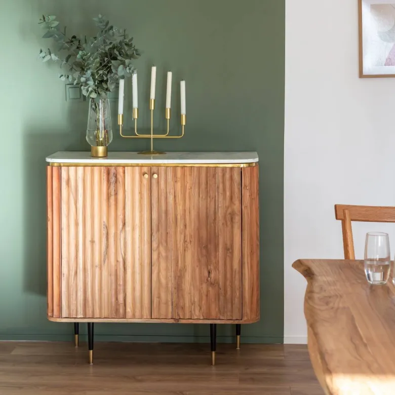 Petit buffet en bois d'acacia et marbre