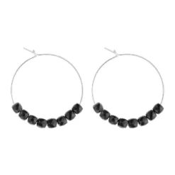 Petites créoles spinelle noir & argent