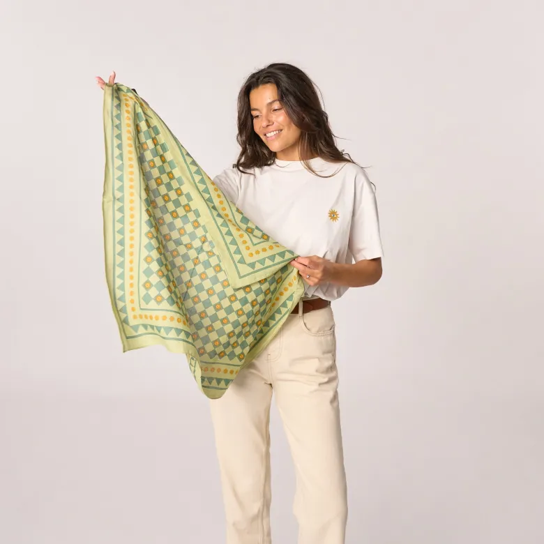 Petit foulard femme en coton romane vert Vert