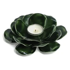 Photophore fleur de lotus en métal vert pour bougie chauffe-plat
