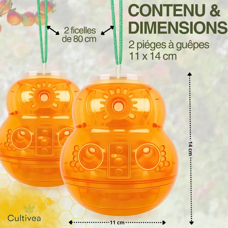 2 piège à guêpes frelons extérieur réutilisable orange