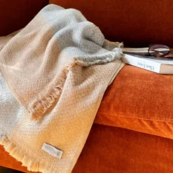 Plaid cachemire et laine gris et camel