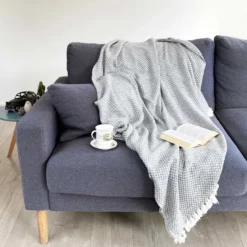 Plaid cachemire et laine gris souris