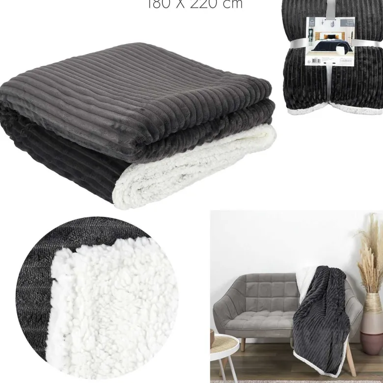 Plaid flanelle côtelé 180x220cm gris