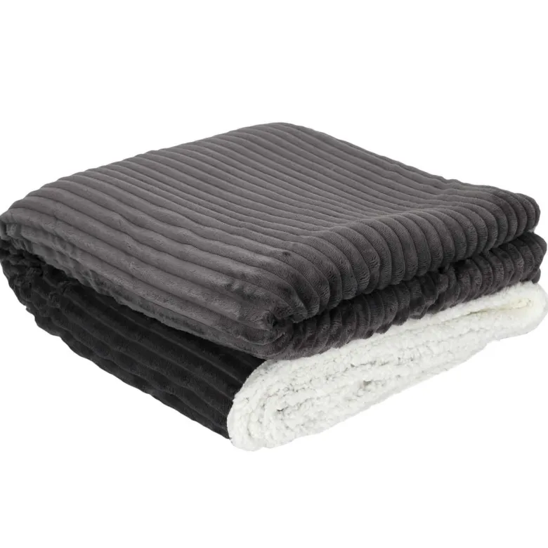 Plaid flanelle côtelé 180x220cm gris