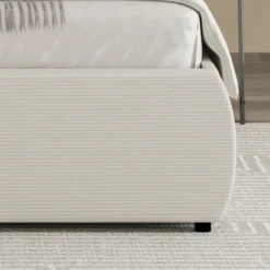 Plano lit coffre 140x190cm design arrondi velours côtelé beige