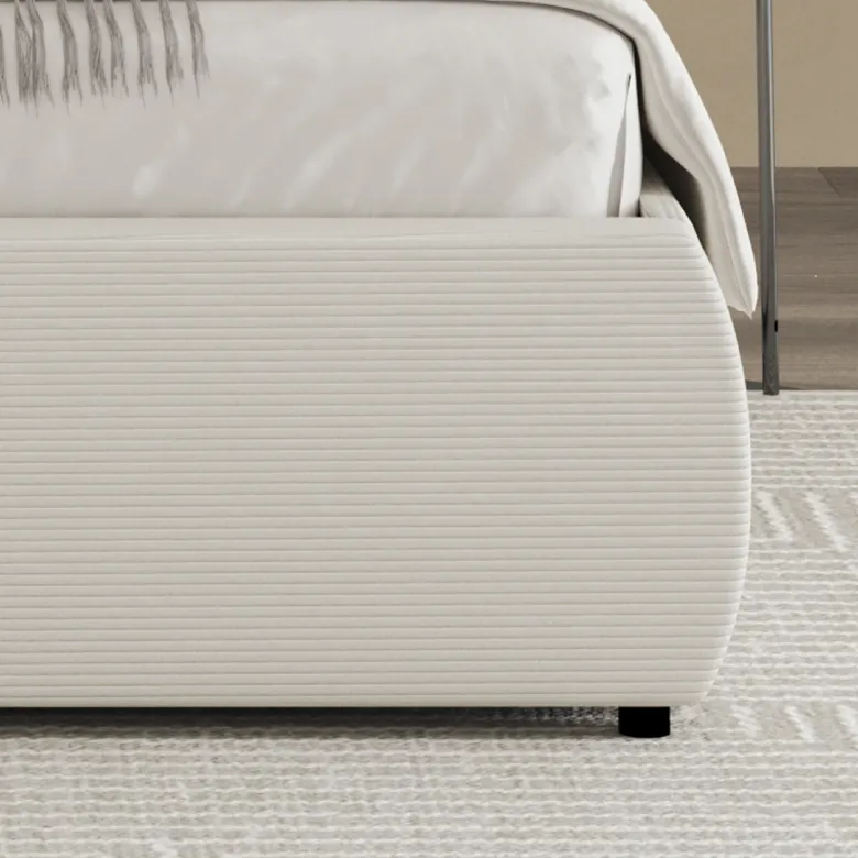 Plano lit coffre 140x190cm design arrondi velours côtelé beige