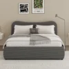 Plano lit coffre 140x190cm design arrondi velours côtelé gris
