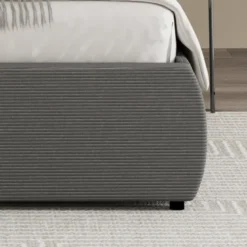 Plano lit coffre 140x190cm design arrondi velours côtelé gris