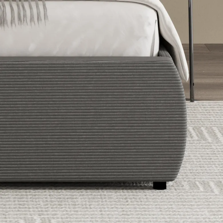 Plano lit coffre 140x190cm design arrondi velours côtelé gris
