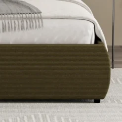 Plano lit coffre 160x200cm design arrondi velours côtelé vert