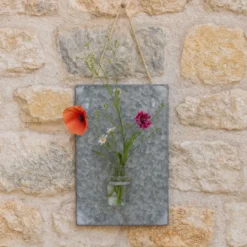 Plaque murale soliflore vase mural zinc verre gris 36.5x24.5cm