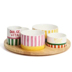 Plateau apéritif en bois et ses 6 coupelles en porcelaine Dolce Vita