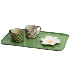 Plateau de service artisanal en métal émaillé 49 x 26 cm