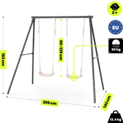 Portique balançoire double jardin hypermotion - acier 3-12 ans - 2 sièges 100kg