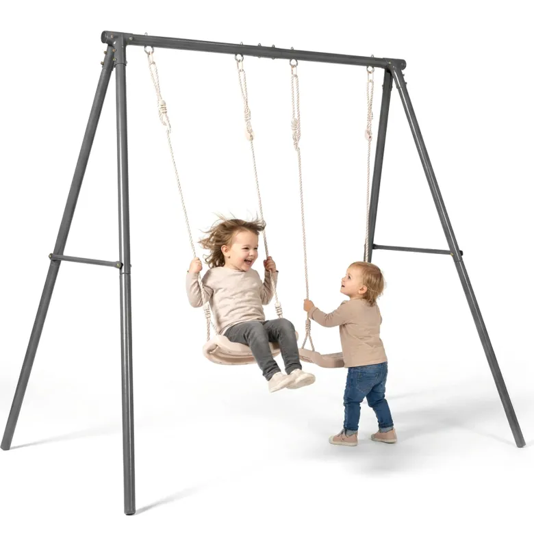 Portique balançoire double jardin hypermotion - acier 3-12 ans - 2 sièges 100kg