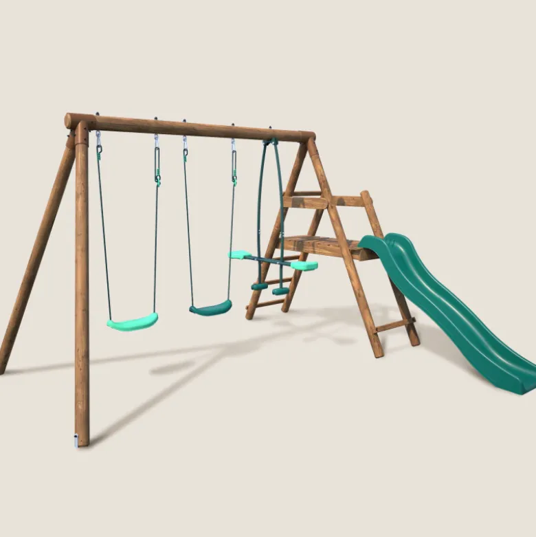 Portique en bois rond 3 agrès avec face