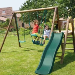 Portique en bois rond 3 agrès avec face