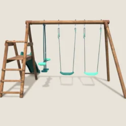 Portique en bois rond 3 agrès avec face