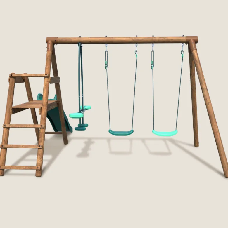 Portique en bois rond 3 agrès avec face