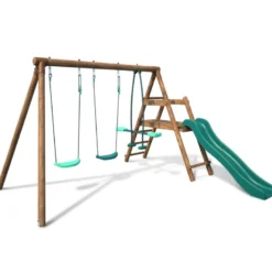 Portique en bois rond 3 agrès avec face