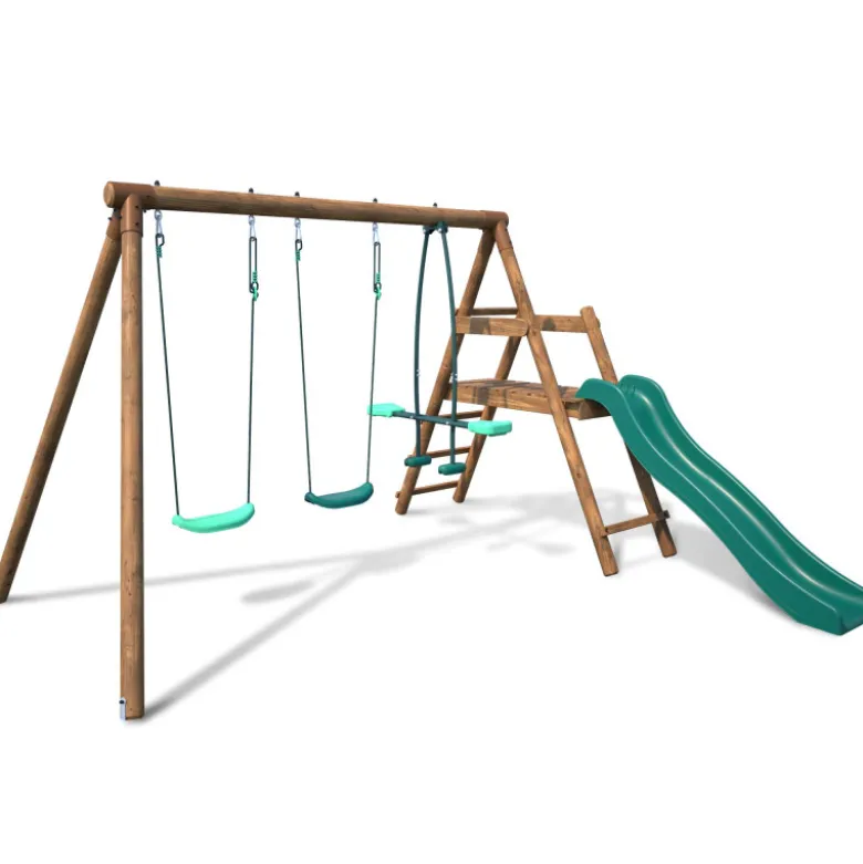 Portique en bois rond 3 agrès avec face